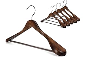 TOPIA HANGER Set of 6 Beautiful Coat Suit Jacket Wood Wooden Hangers, Premium Retro Finish with Extra-Wide Shoulder- 360° Black Hooks & Anti-Slip Bar CT02A