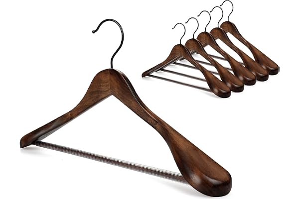 TOPIA HANGER Set of 6 Beautiful Coat Suit Jacket Wood Wooden Hangers, Premium Retro Finish with Extra-Wide Shoulder- 360° Bla