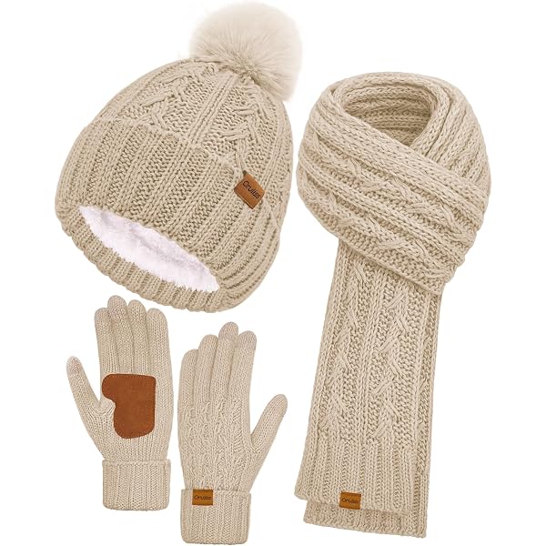 Fleece Lined Winter Set Slouchy Beanie Scarf Touchscreen Gloves Headband Beanie Hat Scarf Touchscreen Gloves Set for Men and Women  main image 2