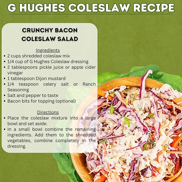 G HUGHES SUGAR FREE COLESLAW DRESSING – SUGAR FREE COLE SLAW DRESSINGS, GLUTEN FREE SALAD DRESSINGS, 0 CARB SALAD DRESSING, G HUGHES SUGAR FREE SALAD DRESSINGS, NO SUGAR ADDED – 12 OZ (3-PACK)