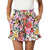 IECCP Women's Shorts 2026 Summer Casual Cute Ruffle Shorts Comfy Elastic Waist Drawstring Pleated Short with Pockets