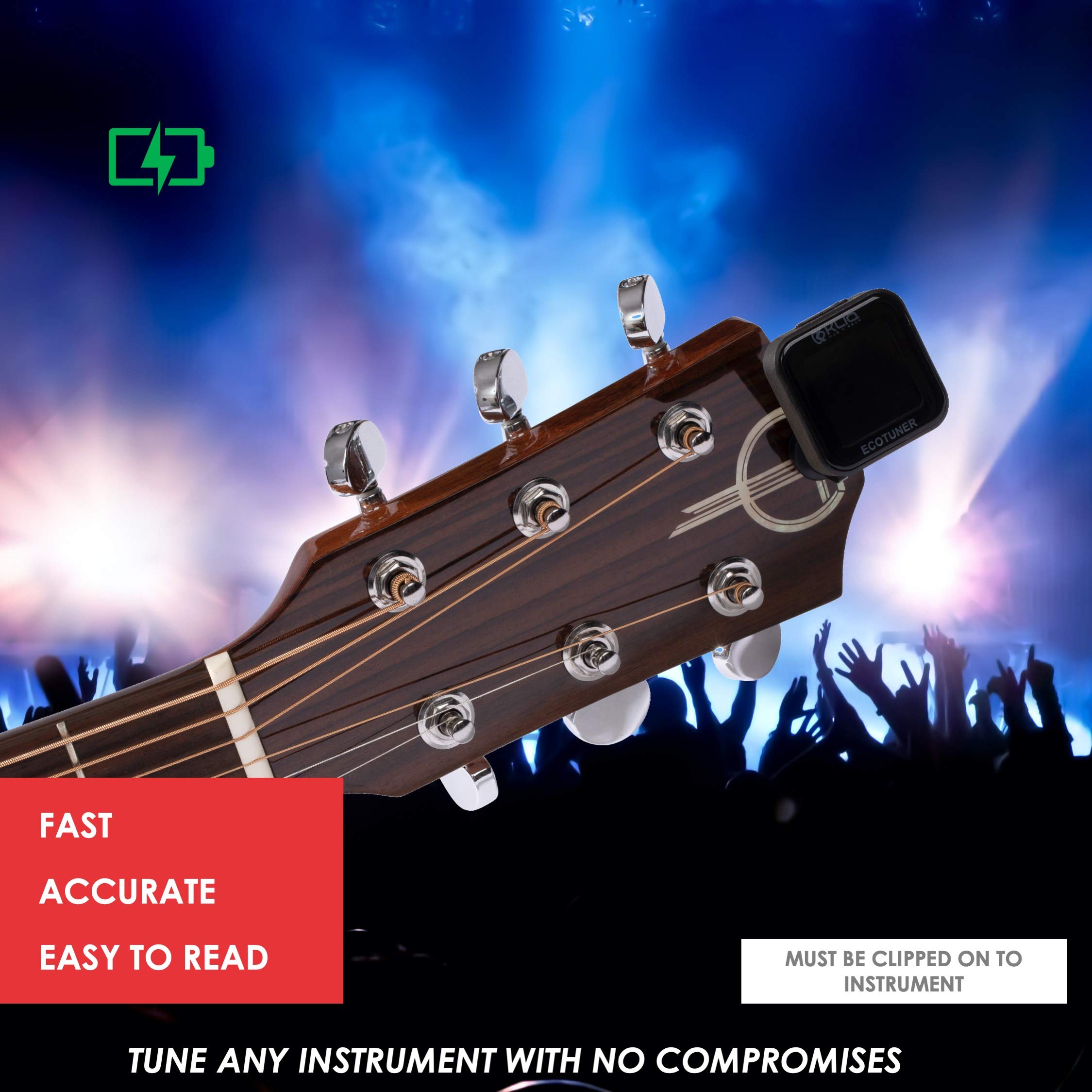 KLIQ EcoTuner - USB Rechargeable Clip-On Tuner for All Instruments (with included charging cable)