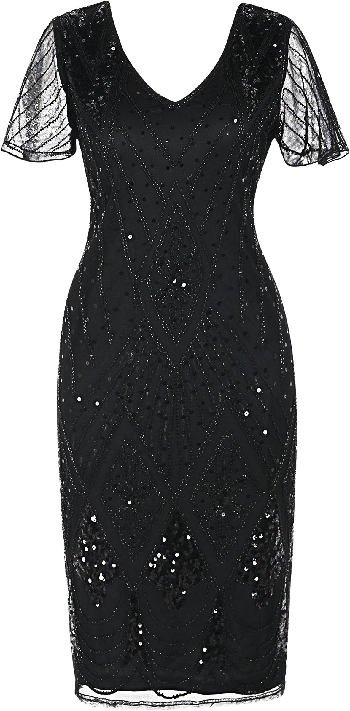 PrettyGuide Women's Flapper Dress Sequin Deco Cocktail Gatsby Dress Short Sleeve