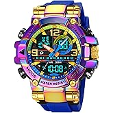 MASTOP Men's Tactical Military Watches for Men Sports Outdoor Watch 55mm Large Face 50M Waterproof Date Multi Function LED Alarm Rugged Wristwatch for Training Hiking Adventure