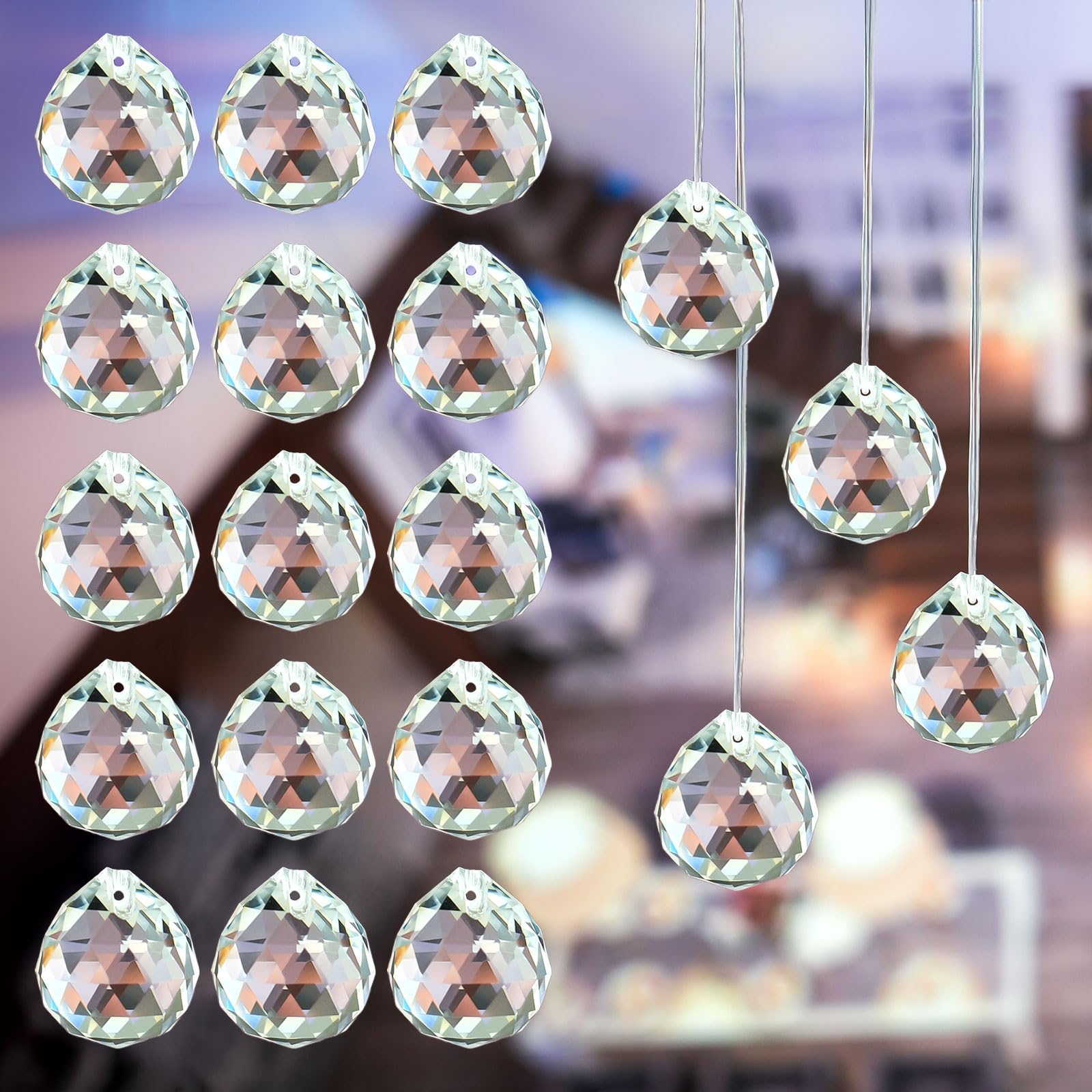 Crystal Ball Prism, Clear Suncatcher, Glass Chandelier Lamp Lighting Drops Pendants, Hanging Sun Catchers Rainbow Maker for Window Home Decor