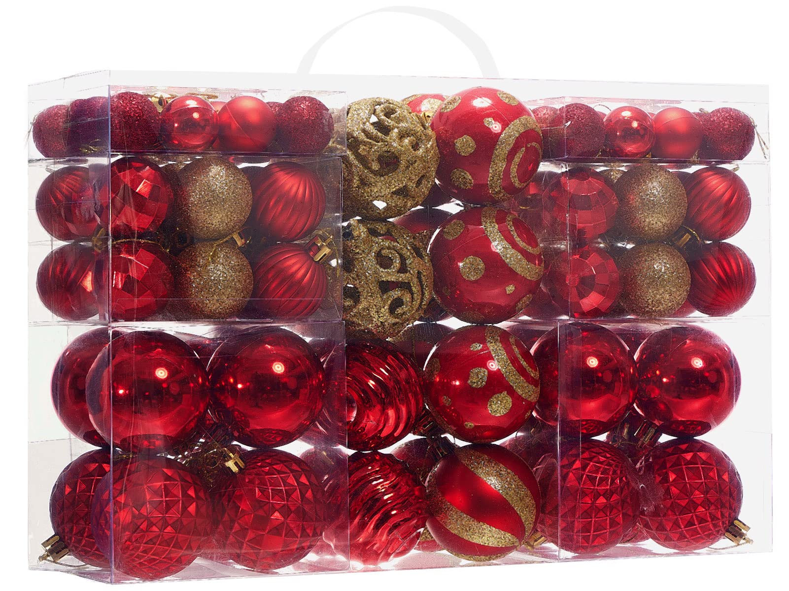 Photo 1 of 100PCS Christmas Ball Ornaments, Assorted Shatterproof Christmas Tree Decorations, Seasonal Decorative Hanging Baubles Decor Set for Xmas/Holiday/Party, Glitter&Painting Ornament Set (Red Gold)