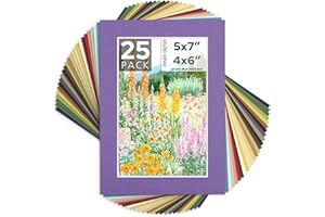 Mat Board Center, Pack of 25, 5x7 for 4x6 Mixed Color Mats - Acid Free, 4-ply Thickness, White Core - for Pictures, Photos, F