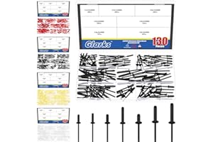 Glarks 130pcs 7 Sizes Balck Aluminum Blind Rivets, Aluminum Grip Steel Mandrel Pop Rivet, Pop Rivets Assortment Kit, Large Fl