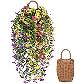 KTGOW 3 PCS Artificial Fake Hanging Flowers Plants with Basket for Spring Outdoor Outside Decoration, UV Resistant Faux Plastic Fabric Flower for Garden Porch Patio Balcony Yard Decor(Mix)