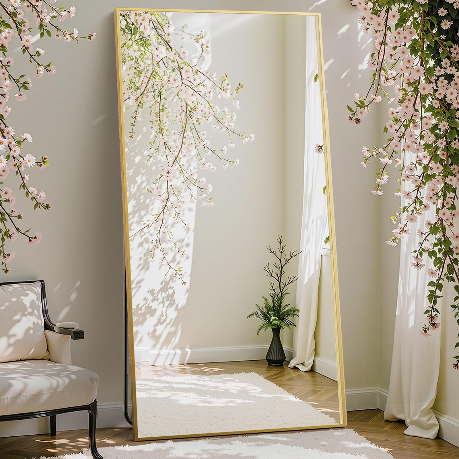 DUMOS Full Length Mirror with Stand 71"x26" Floor Standing Aluminum Frame for Bedroom Body Hanging Leaning Modern Simple Home Decor Shatter-proorf Nano Glass Wall Living Room Cloakroom Gold Image DUMOS Full Length Mirror with Stand 71"x26" Floor Standing Aluminum Frame for Bedroom Body Hanging Leaning Modern Simple Home Decor Shatter-proorf Nano Glass Wall Living Room Cloakroom Gold Image