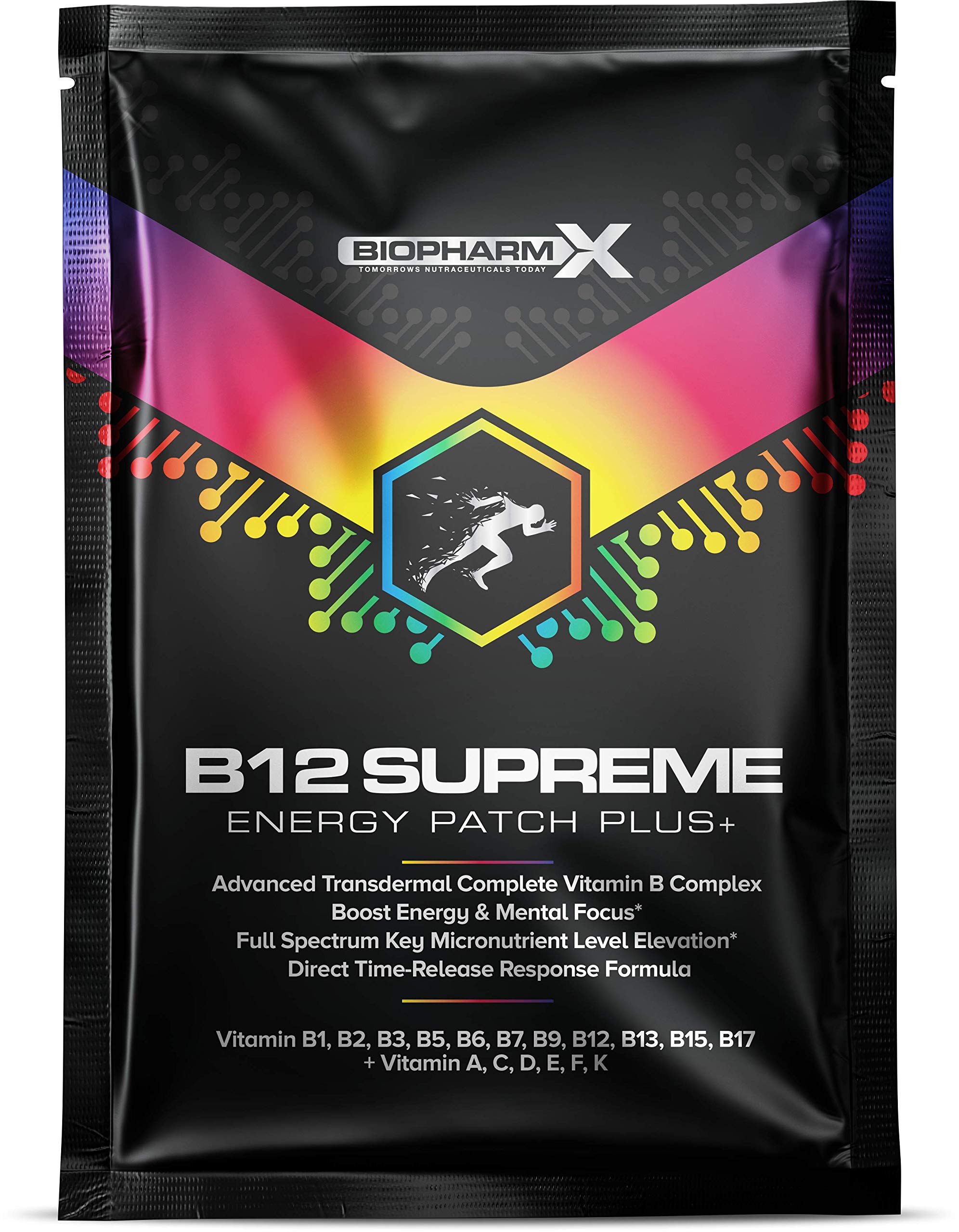 Vitamin B12 1200mcg Supreme Energy Patch + Vitamins B1, B2, B3, B5, B6, B7, B8, B9 (1 Month Supply / 30 Patches) Premium Grade & High Strength B Complex Vitamin Patch