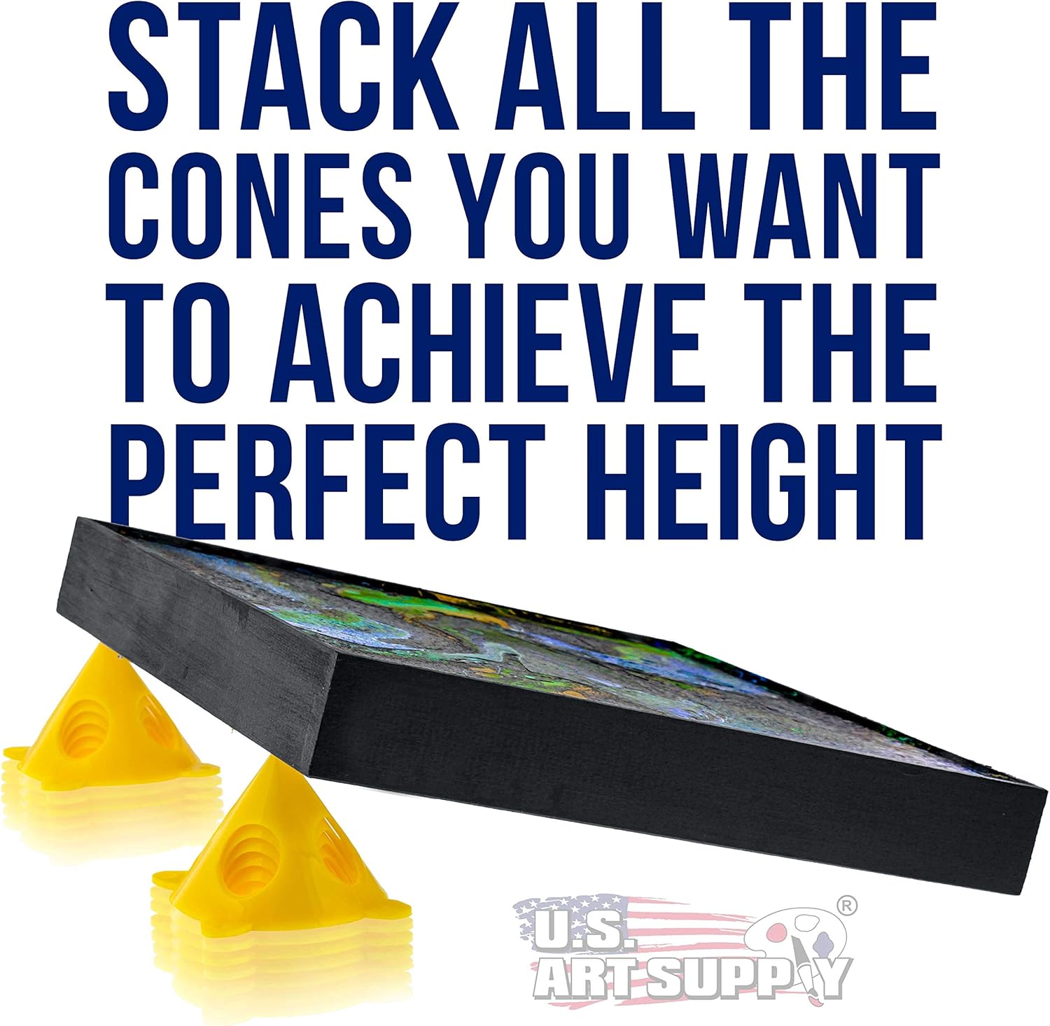 U.S. Art Supply Yellow Cone Canvas and Cabinet Door Risers - Acrylic and Epoxy Pouring Paint Canvas Support Stands (Pack of 20) Great to get your Canvas or Cabinet Doors elevated for a clean paint job