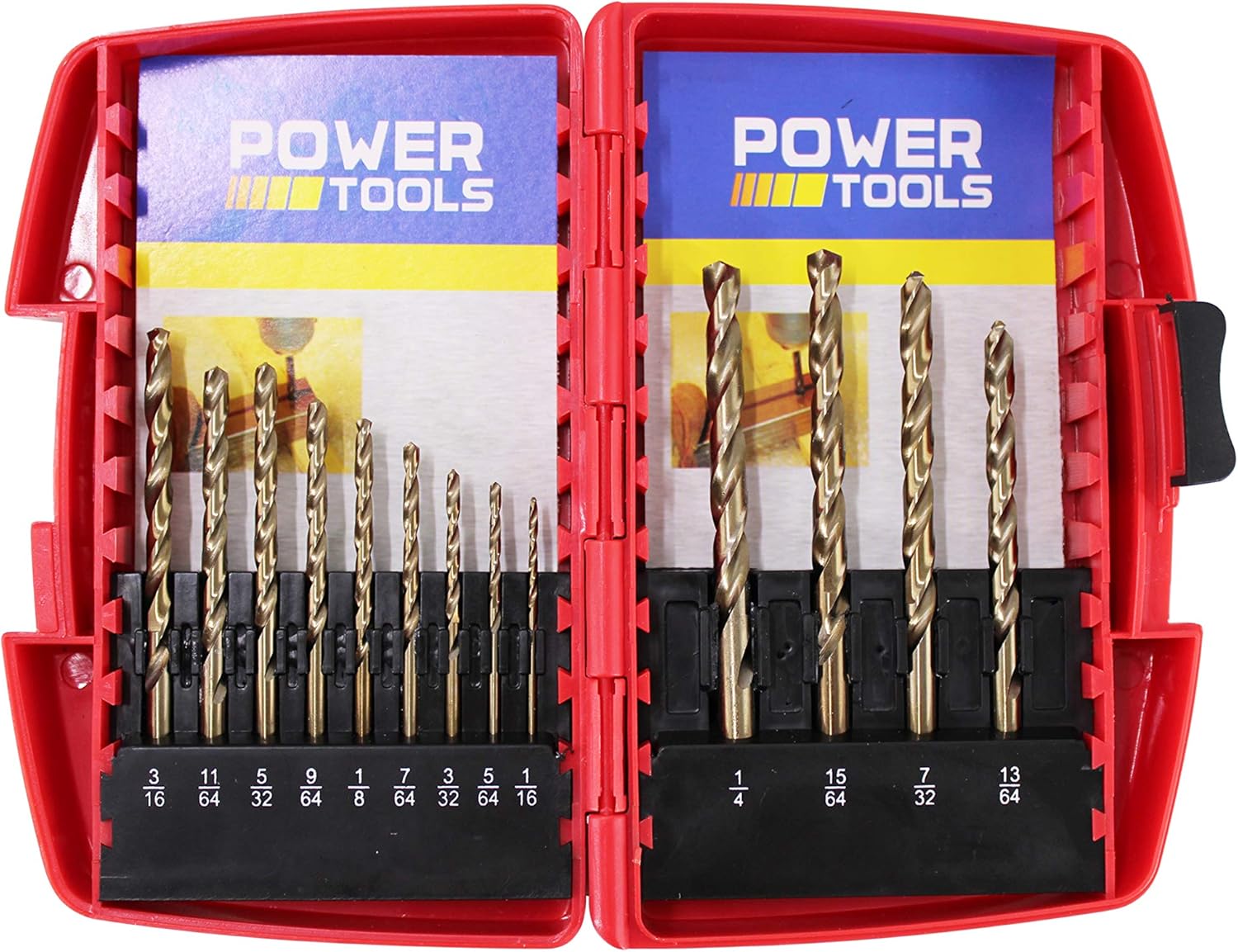 HFS (R) Cobalt Drill Bit Set- 13Pcs M35 High Speed Steel Twist Jobber Length for Hardened Metal, Stainless Steel, Cast Iron and Wood Plastic with Metal Indexed Storage Case, 1/16IN-1/4IN - - 