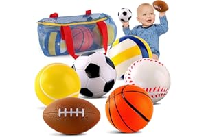 SHYLIZARD Balls Toys Gift for Toddlers 3 4 5 Years Old,6 Small Sports Foam Balls for Baby with Soccer Ball,Basketball,Football,Baseball,Tennis Ball and Volleyball,Mini Soft Balls for Kids Boys Girl