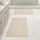 MIULEE Set of 2 Ultra Thin Bathroom Rugs, Rubber Bath Mats for Bathroom Non Slip, Quick Dry Absorbent Bath Rug Machine Washable, Fit Under Door, Shower, Sink, Home Decor, Light Beige, 17x27 Inch