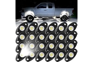 24 Pods White Rock Lights, Heefrole IP68 Waterproof Shakeproof Wide Angle Anti-Corrosion Pure White LED Rock Lights for Trucks Jeep UTV ATV SUV Boat Underglow Lighting Kit