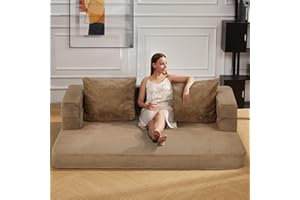 Cansunna Folding Bean Bag Chair,3-in-1 Bean Bag Couch Faux Fur Floor Sofa Large Foam Beanbag Convertible Bean Bag Sofa Bed with Pillow for Adults(Brown, Large)