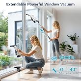 Window Vacuum Squeegee with Extendable Pole 31-40", Electric Cleaner Tool | 2000Pa, with 2200mAh and 150ml Dirty Water Tank, 