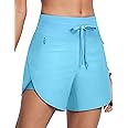 ISEEGZ Womens 5.5" Swim Shorts High Waisted Board Shorts with Pockets Quick Dry UPF 50+ Beach Shorts with Liner