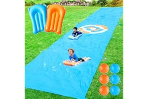 GIAKAN 2 in 1 Slip Water Slide and Toss Game, 40FT Slip Lawn Water and Slide for Kids Adults, Summer Outdoor Toy with 2 Bodyboards&6 Water Bags, Backyard Water Toy for Kids Ages 4 6 8 10