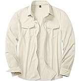 MAGNIVIT Men's Long Sleeve Lightweight Corduroy Work Shacket Shirt Jacket Casual Button-Up Overshirt with Pockets