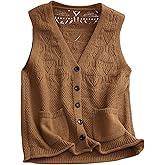 BEAUDRM Women's Button Up Sweater Vest V Neck Sleeveless Lightweight Dressy Casual Knit Cardigan Vest with Pockets