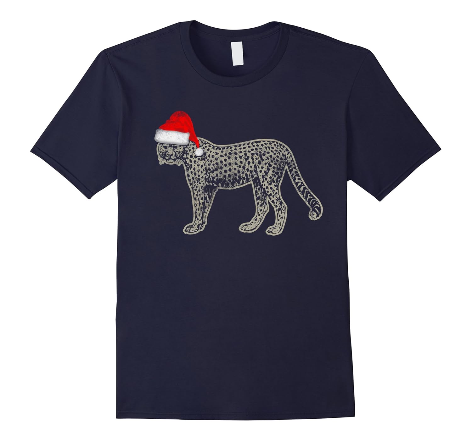 Santa Hat Cheetah Costume Shirt Christmas Cat Tee Gift-ANZ