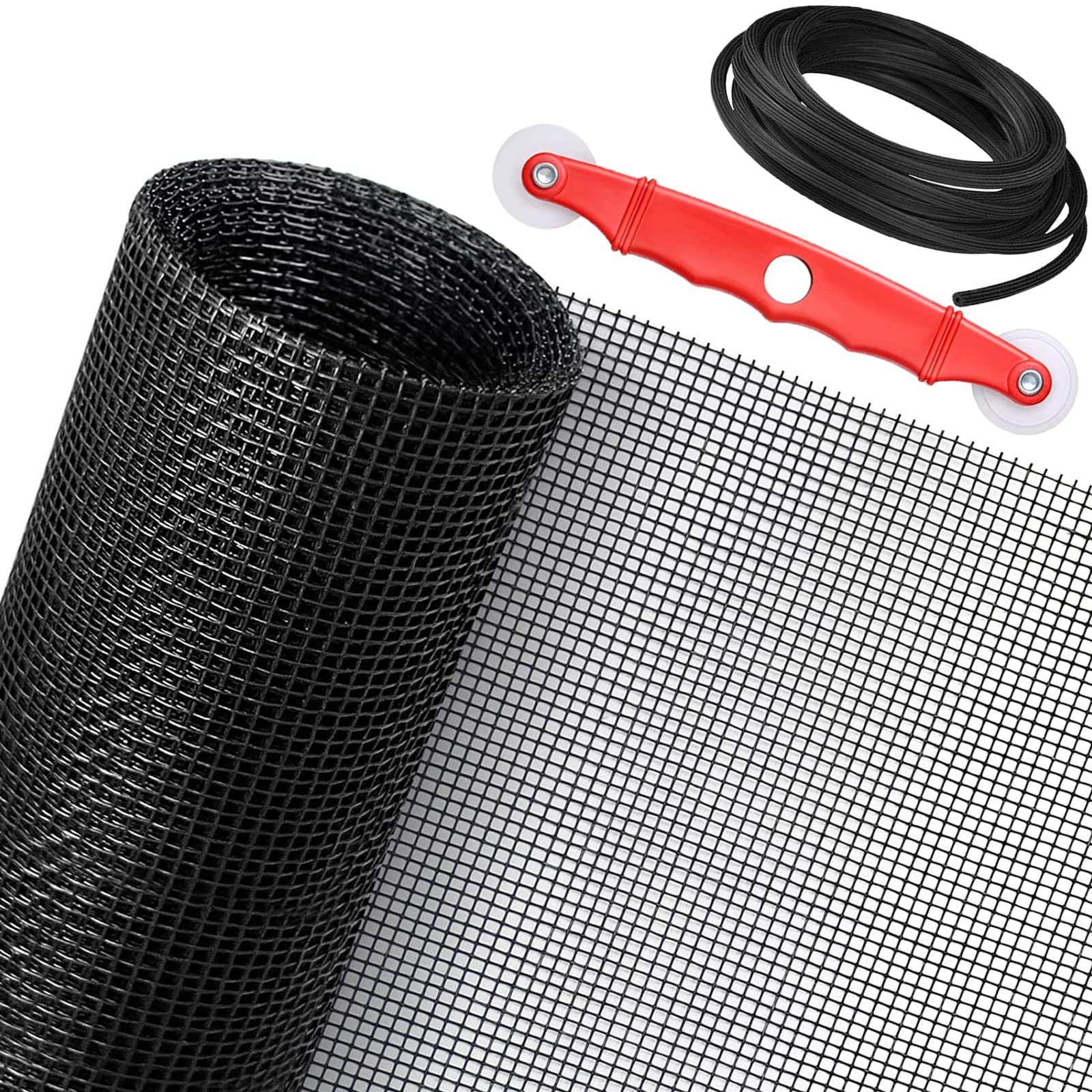 Photo 1 of SAKURRY Window Screen Replacement Kit, 59'' x 106'' Fiberglass Screen Mesh with Rolling Tool and Screen Retainer Spline, DIY Adjustable Screen Door Mesh for Window, Door and Patio, Black