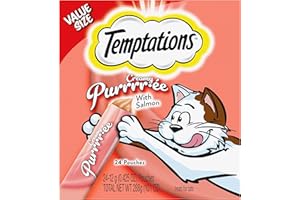 Temptations Creamy Puree Squeezable Lickable Wet Cat Treats with Salmon, 0.42 oz. Tubes, 24 Count