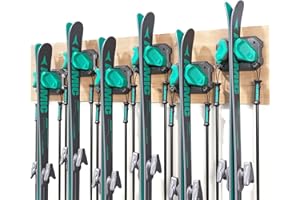 SKIFAVS Ski & Snowboard Wall Rack for Garage Wall Fits Any Ski/board, Ski Wall Mount Holders Damage-Free Storage Rack, Garage Organization Space-Saving Winter Gear Organizer, Green, 6 Pack