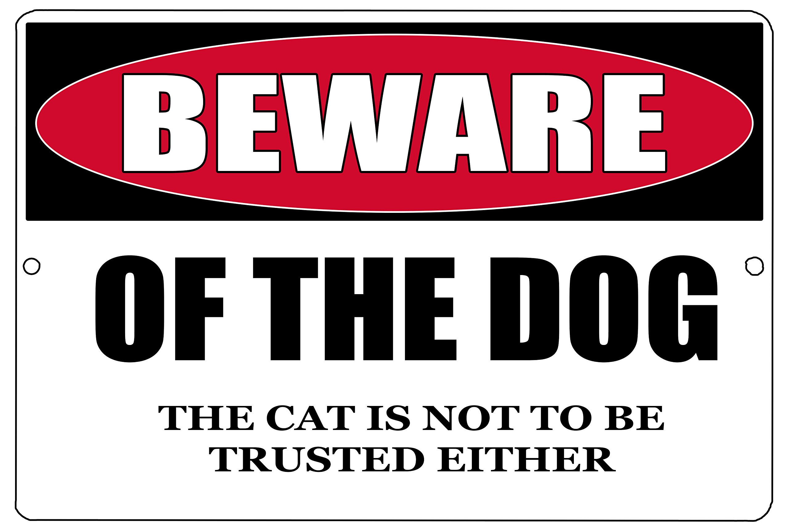 Rogue River Tactical Funny Beware of The Dog and Cat Metal Tin Sign Indoor Outdoor Yard Wall Decor Warning Sign