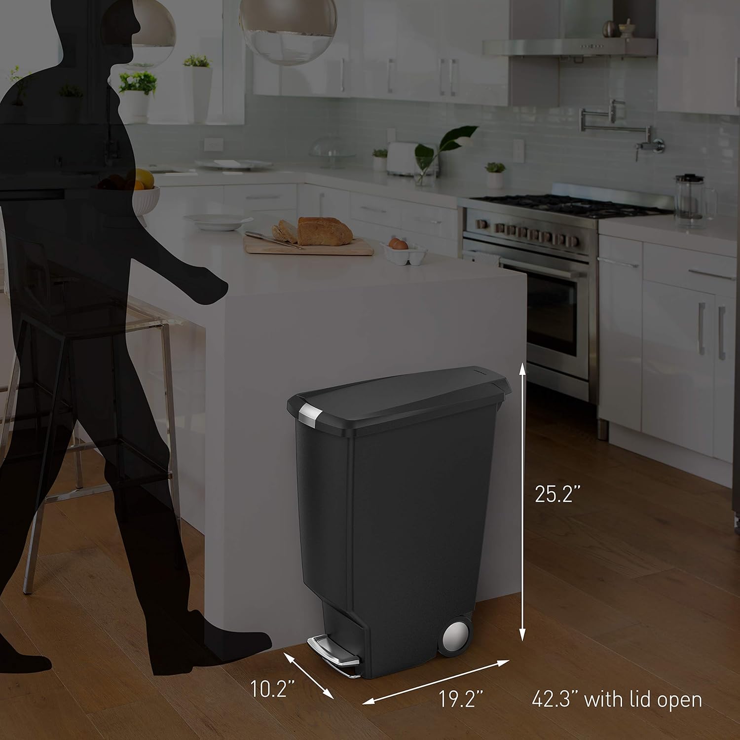 simplehuman Slim Kitchen Step Trash Can With Secure Slide Lock, 40 Liter / 10.6 Gallon, Black Plastic: Home & Kitchen