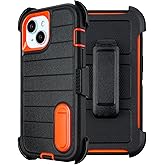 Yowtrey Case for iPhone 14 Case with Clip Belt, Heavy Duty Military Grade Drop iPhone 14 Cases Protective for iPhone 14Case Orange 6.1"(Black+Orange)