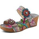 Spring Step L'Artiste MOAI Women Sandals – Hand-Painted Floral Slide Sandal with Adjustable Strap, Cushioned Insole, Rubber Sole, Low Heel Comfort Fit