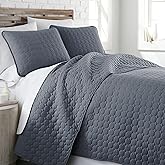 Southshore Fine Living, Inc. Full/Queen Quilt Bedding Set with 2 Quilted Pillow Shams, Circle Stitched Full Size Bedspread, Lightweight Blue Quilt Coverlet Queen Size, Steel Blue