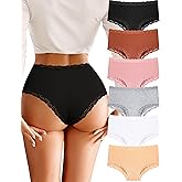 FINETOO Cotton Underwear for Women Sexy Boy Shorts Breathable Cheeky Lace Trim Panties Womens Underwear 6 Pack