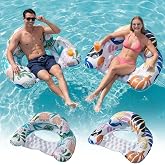 OKSUWATER 2 Pack Pool Floats Adult, Pool Floaties for Adults, Multicolor | Two Cup Holders &amp; Handles, Headrest, Pool Floats Chairs, Lake Floats Applies to Pool, Beach, River, Water Activities
