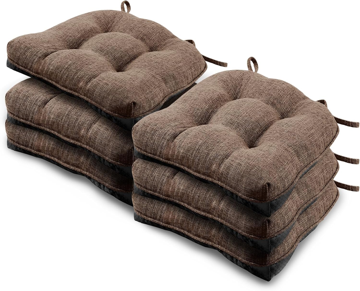Photo 1 of Basic Beyond Chair Cushions for Dining Chairs 6 Pack, Kitchen Chair Cushion with Ties and Non Slip Backing, 15.5 x 15.5 inches Tufted Chair Pads for Dining Chairs, Brown