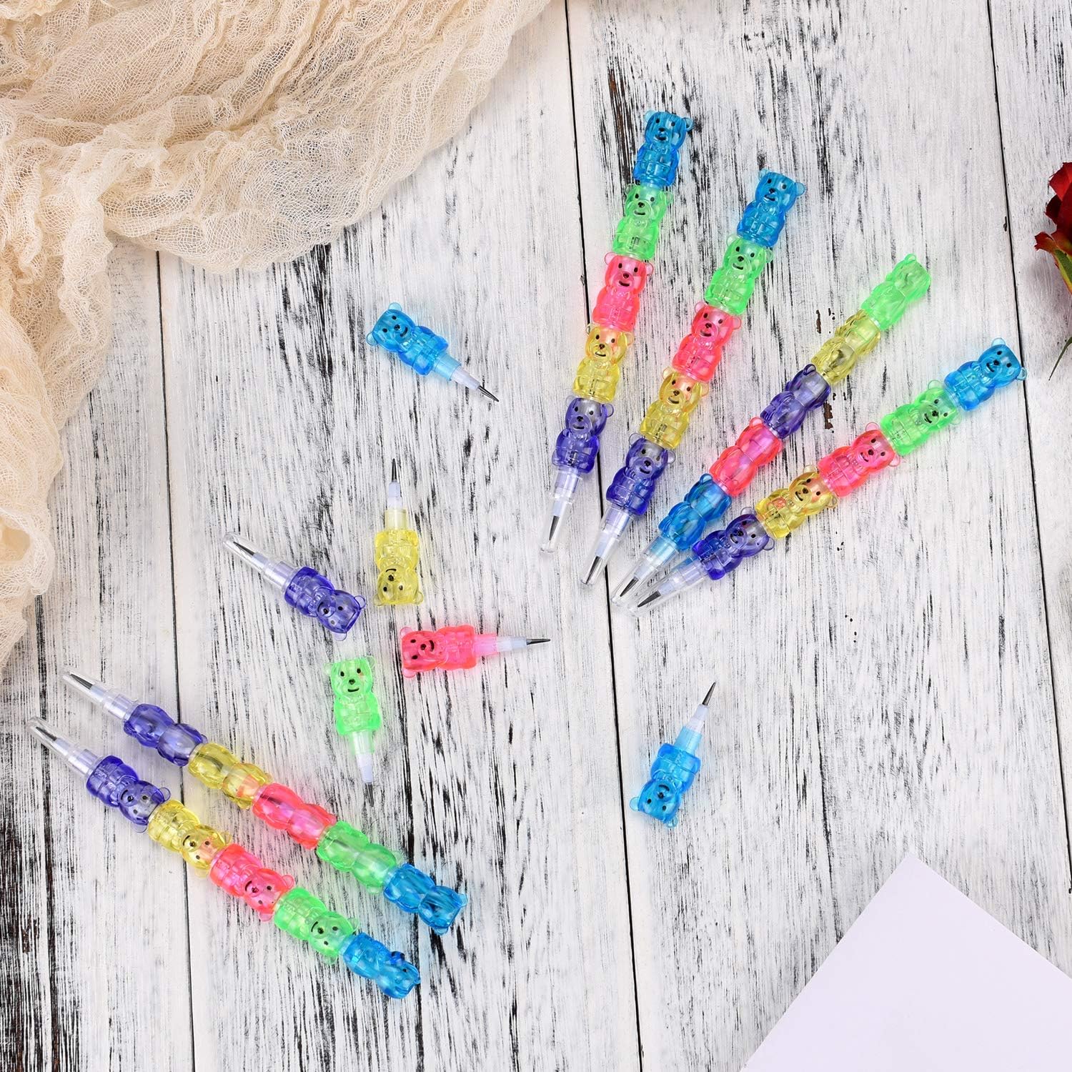 30 Pieces Stackable Pencils Plastic Bear Pencils 5 in 1 Stacking Colored Pencils Party Favors for Birthday Party Supplies: Toys & Games