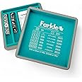 Luck Lab Farkle Dice Tray and Storage Case - Includes Embedded Scoring Combinations, 2 Sets of 6 Pearl Dice, 40 Sheet Score Pad and Pen Holder for The Classic Family Game (Grey and Turquoise)