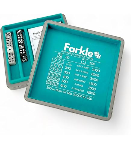 Demine Farkle Jeu de dés classique – Plateau à dés en bois avec étui de rangement, 2 jeux de dés, tampon de score, porte-stylo et guide de notation intégré – Soirée de Demine Farkle Jeu de dés classique – Plateau à dés en bois avec étui de rangement, 2 jeux de dés, tampon de score, porte-stylo et guide de notation intégré – Soirée de