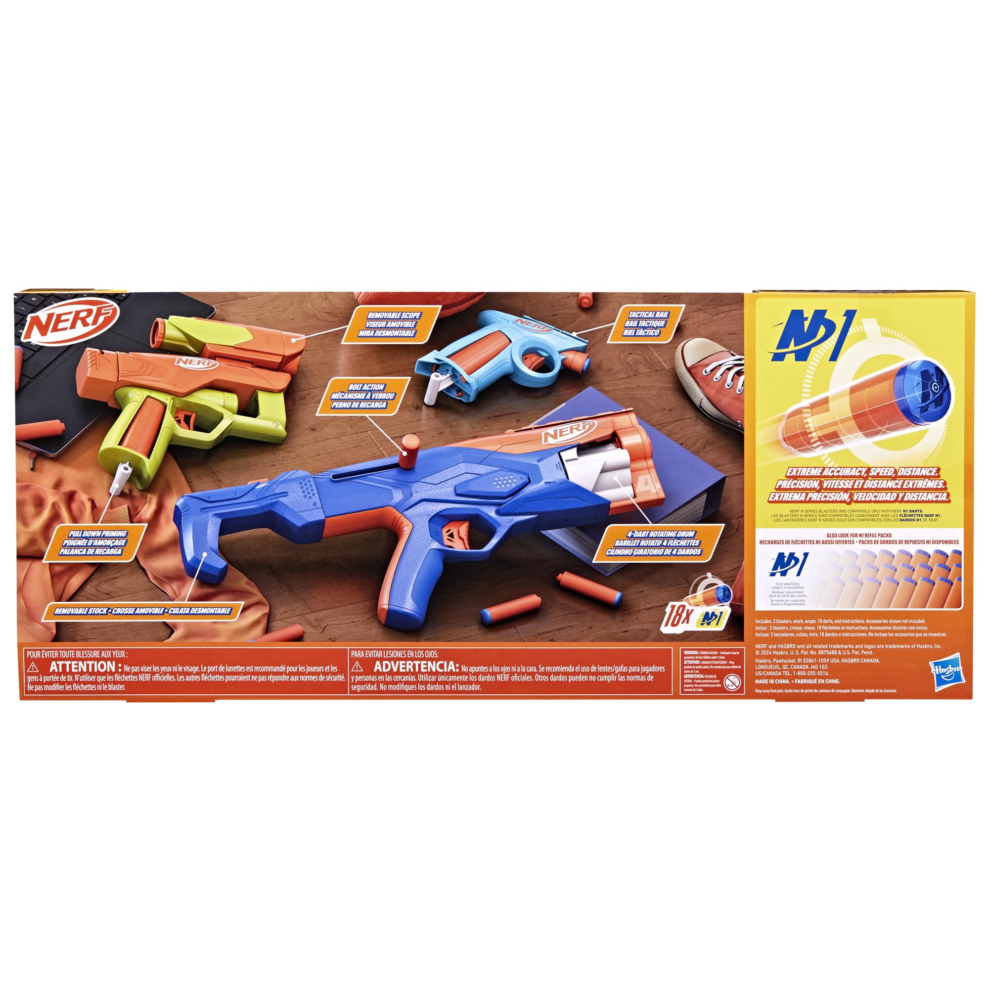 Nerf N Series Gear Up Pack, 3X Blasters, 18 Nerf N1 Darts, Kids Gifts, Outdoor Games, Ages 8+