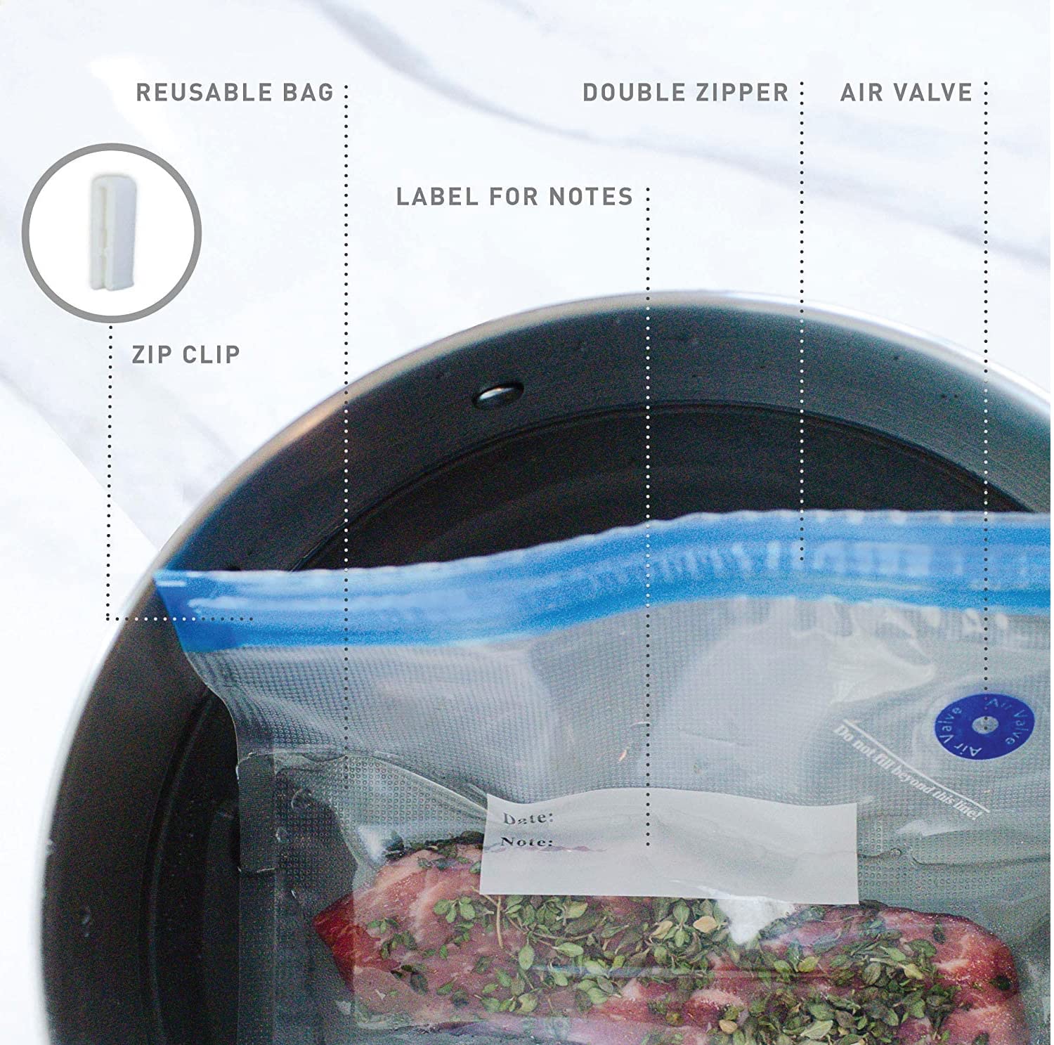 Sous Vide Bags for Joule and Anova Cookers - 20 Reusable BPA-Free Sous Vide Bags Quart Size and Gallon Size Bags -Vacuum Sealer Bags Food Storage Freezer Safe - Fits Any Sous Vide Machine