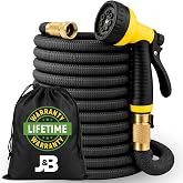 J&amp;B XpandaHose 75ft Expandable Garden Hose, Lightweight, Brass Connectors | Ultra Strong 3750D fabric, 4-layer latex core, expands 3X, kink &amp; leak-resistant, 10-pattern nozzle, storage bag