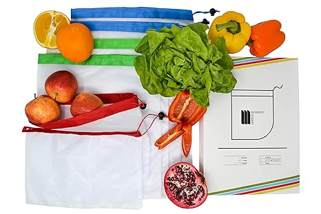 MORGENS Wiederverwendbare Stabile Obst- und Gemüsebeutel: Waschbar Plastikfrei Öko Einkaufstasche für Umweltfreundliche Nachh