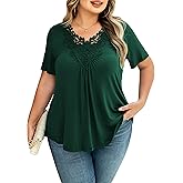 Tralilbee Women's Plus Size Tops Casual Blouse Short Sleeve Lace Crochet Tunic Tops, M-4XL