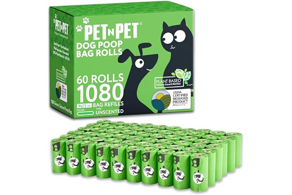 Pet N Pet Dog Poop Bags - USDA Certified 41% Plant-Based Doggy Poop Bags - Leak-Proof Sac Caca Chien Refill Rolls (1080 Count
