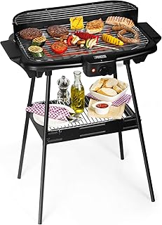 Princess elektrischer Tisch- und Standgrill - 47x28cm Grillfläche, mit Windschutz, regelbare Heizstufe, 2000 Watt, 112247