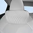 Dapucarin Car Headrest Memory Foam Neck Pillow for Driving with Genuine Nappa Leather Cover Soft Comfortable Seat Head Pillow Cushion for Most Cars SUV Sedan Home Office, White, 1PC