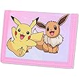 Pokemon Wallet for Girls, Kids Trifold Purse Canvas Velcro Wallets with Zip, Pound Coin and Card Holder - Featuring Eevee & Pikachu, Great Gifts